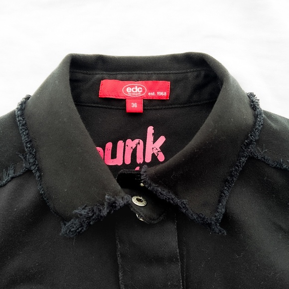 EDC by Esprit Thrashed Black Punk Goth Mini Dress Sz Small Zipper Frayed Rocker - Picture 8 of 15